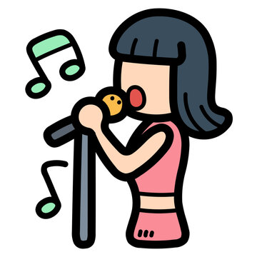singing woman with microphone and musical notes clip art preview