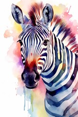 Fototapeta na wymiar Bold zebra with striking stripes watercolor. AI generated