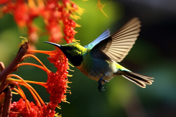 Elegant Male Sunbird Shaking Tail Streamers - Created with Generative AI Tools