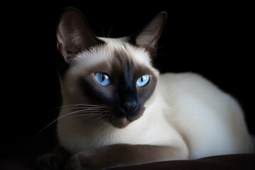 Portrait of a cute cat looking away. Siamese cat breed. Generative AI