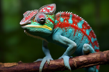 Stunning Colored Chameleon on Branch - Created with Generative AI Tools