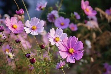 Vibrant Blooming Cosmos Flowers in Garden - Created with Generative AI Tools