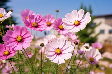 Vibrant Blooming Cosmos Flowers in Garden - Created with Generative AI Tools