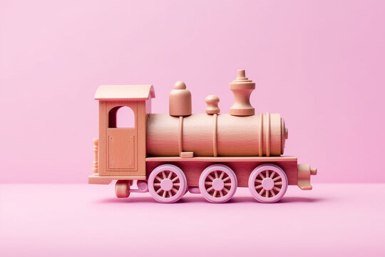 Playful Wooden Train on Pink Background - Created with Generative AI Tools