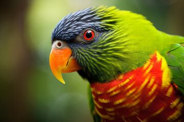 Fototapeta premium Vibrant Side View Closeup of Green-naped Lorikeet - Created with Generative AI Tools