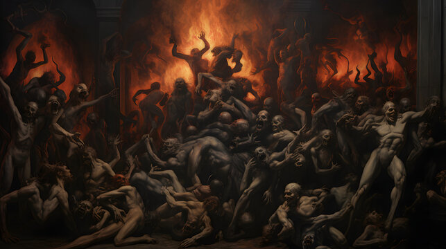 Hell: Visions from the Depths: Captivating Renaissance-Inspired Ancient Style Painting of Hell, Inferno