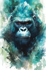Courageous gorilla with a powerful frame watercolor . AI generated