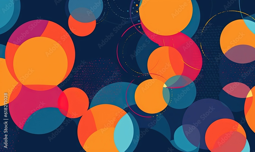 Poster a colorful background with circles and lines on a dark blue background with a blue sky in the backgr