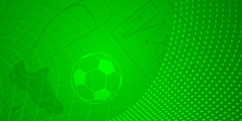Abstract soccer background with big football ball and other sport symbols in green colors