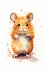 Cute hamster with tiny paws watercolor illustration. AI generated