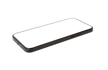 Mobile phone screen mockup lying, laying in perspective view isolated on white