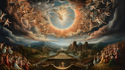 Renaissance-Inspired Ancient Style Painting of Heaven, Celestial Serenity Unveiled: Enchanting