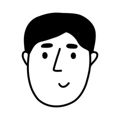 Funny neutral cute male face. Simple vector illustration in line doodle style