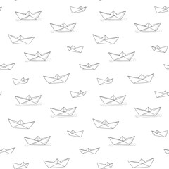 Origami paper ship seamless pattern. Doodle design vector illustration.