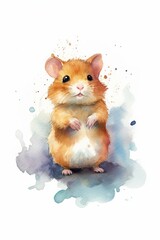 Cute hamster with tiny paws watercolor illustration. AI generated