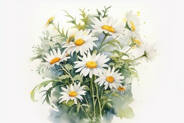 Dainty Daisies watercolor illustration. AI generated