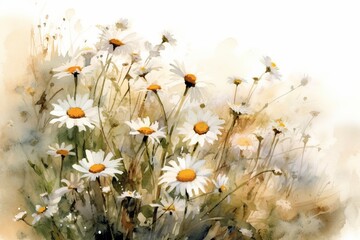 Dainty Daisies watercolor illustration. AI generated