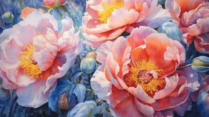 Detailed and Realistic Blooms in a Watercolor Style. AI generated