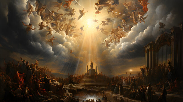 Renaissance-Inspired Ancient Style Painting of Heaven, Celestial Serenity Unveiled: Enchanting
