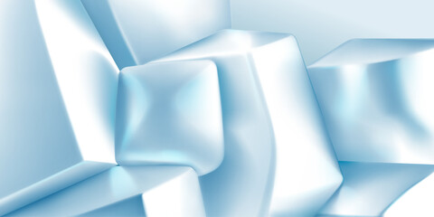 Abstract background of a pile of 3d cubes and other shapes with smoothed edges, in shades of light blue colors