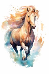 Obraz na płótnie Canvas Elegant horse with flowing mane and tail watercolor . AI generated