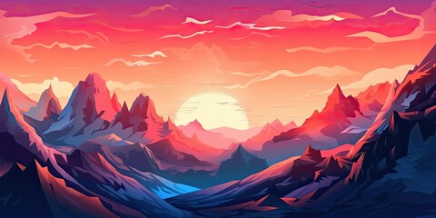 Generative AI. Vector illustration of mountains landscape. Colorful landscape with mountains and nature,	