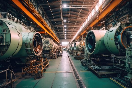 inside factory of airplanes a lot fo machines AI Generated