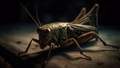 Fototapeta premium Spooky weevil on green leaf, looking at camera generated by AI