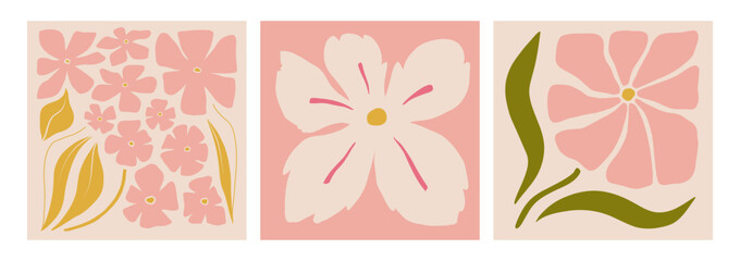 Modern floral posters with flowers. Abstract art. 