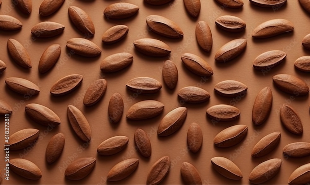 Aufkleber a close up of nuts on a brown surface with a pattern of nuts on the side of the image and the top ha