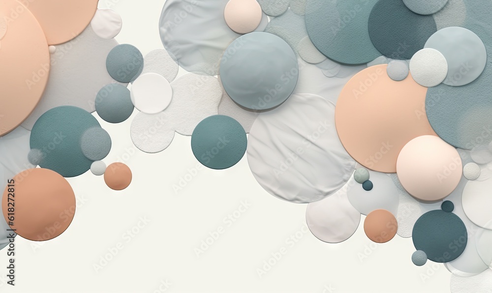 Poster a white and blue abstract background with circles and dots on the bottom of the image and the bottom