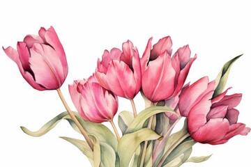 Fuchsia Tulips watercolor illustration watercolor. AI generated