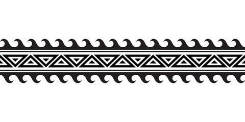 Maori polynesian tattoo bracelet. Tribal sleeve seamless pattern vector. Samoan border tattoo design fore arm or foot. Armband tattoo tribal. band fabric seamless ornament isolated on white background - obrazy, fototapety, plakaty