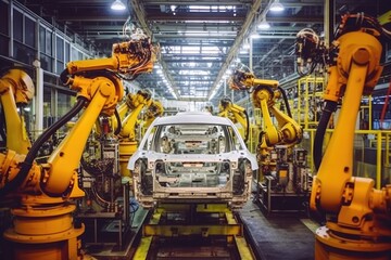 inside factory of cars a lot of machines AI Generated