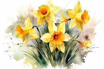 Obraz na płótnie Canvas Golden Daffodils watercolor illustration. AI generated