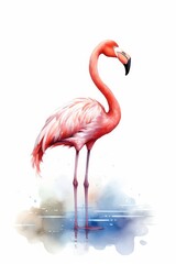 Graceful flamingo standing on one leg watercolor. AI generated