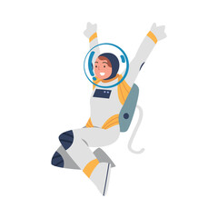 Space with Woman Astronaut Character in Spacesuit Floating Vector Illustration