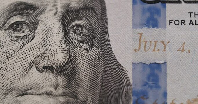 American one hundred dollar paper banknote in close up macro. Hundred USD cash macro view. 100 Dollar Cash. Hundred Dollar Closeup. 100 USD Bills. Concept Finance Business Investment Success.