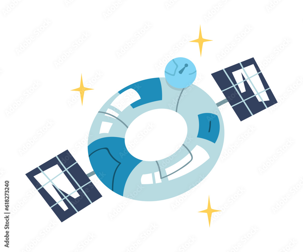 Poster satellite object flying in outer space vector illustration