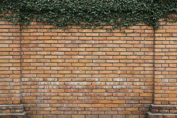 A brick wall with a bindweed top and a space in the center.