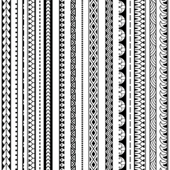 Set of vector ethnic seamless pattern. Ornament bracelet in maori tattoo style. Geometric border african style. Vertical pattern. Design for home decor, wrapping paper, fabric, carpet, textile, cover - obrazy, fototapety, plakaty