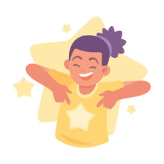 Ego with Self Confident Girl Character Satisfied with Her Appearance Vector Illustration