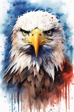 Majestic bald eagle with a proud gaze watercolor. AI generated