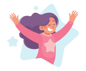 Ego with Self Confident Girl Character Satisfied with Her Appearance Vector Illustration