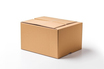 Blank cardboard box, craft paper package isolated on white background. Generative AI