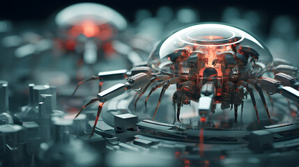 Fototapeta premium nano-robots collaboratively building a complex structure