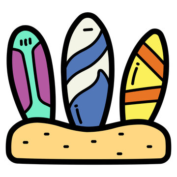 colorful surfboards on sand clip art preview