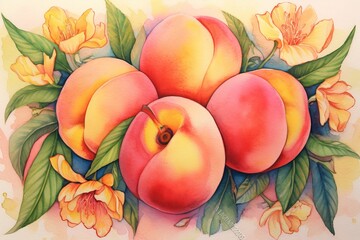 Obraz na płótnie Canvas Peaches and Cream watercolor illustration. AI generated