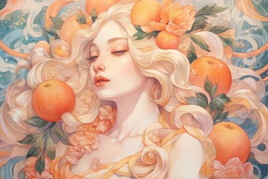 Peaches and Cream watercolor illustration. AI generated