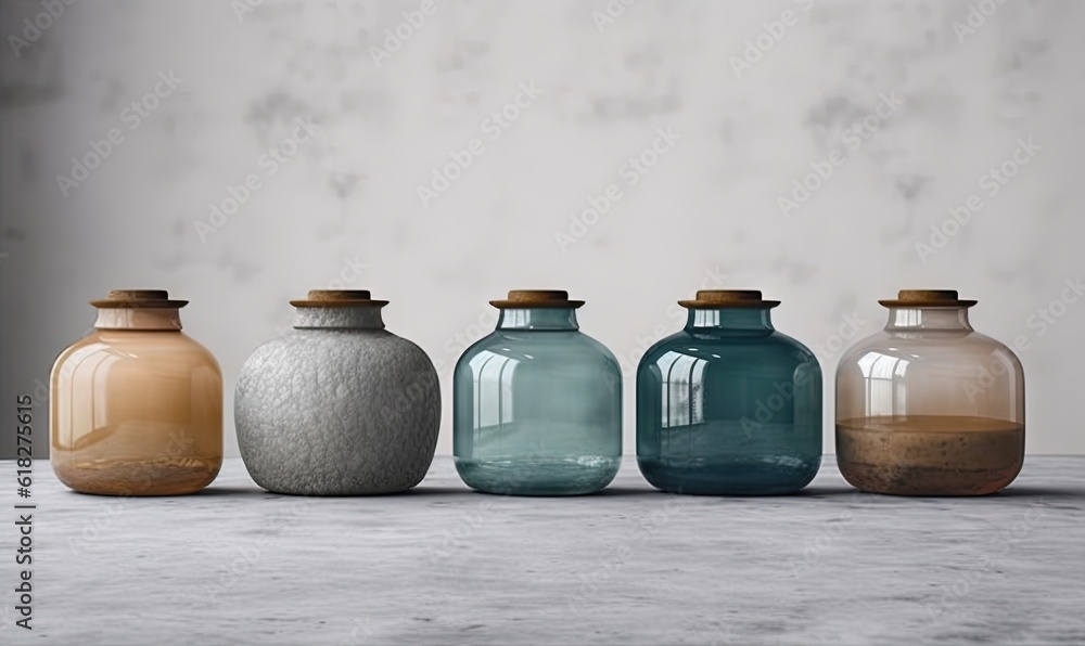 Poster a row of vases sitting on top of a table next to each other in different colors of the same color an